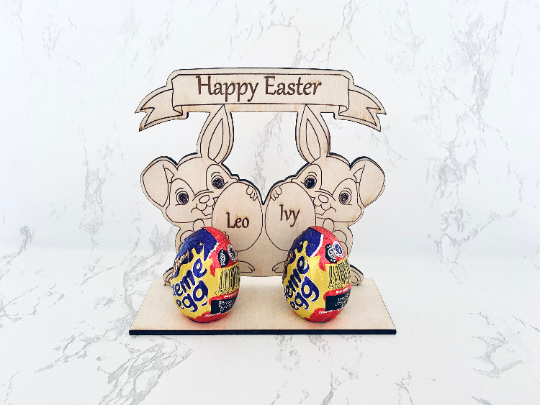 Wooden Bunny Easter Egg Holder (2 Names)