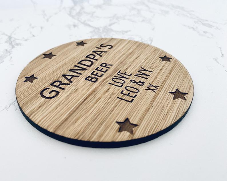 Personalised Wooden Beer Drink Coaster - Fathers Day Gift