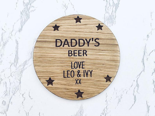 Personalised Wooden Beer Drink Coaster - Fathers Day Gift