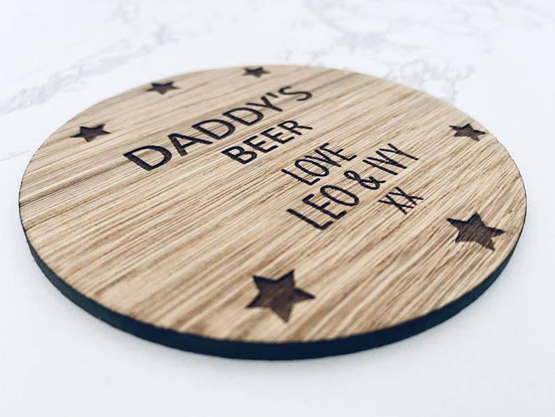 Personalised Wooden Beer Drink Coaster - Fathers Day Gift