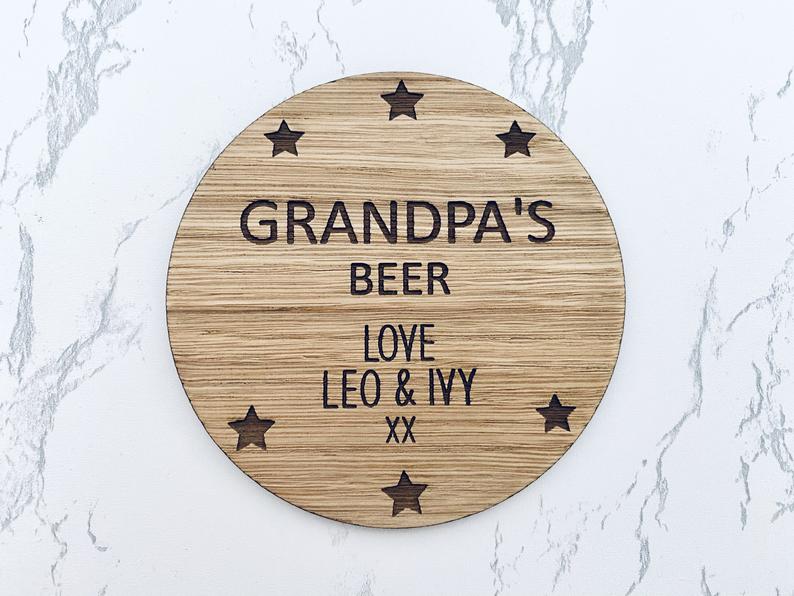 Personalised Wooden Beer Drink Coaster - Fathers Day Gift