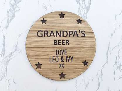 Personalised Wooden Beer Drink Coaster - Fathers Day Gift